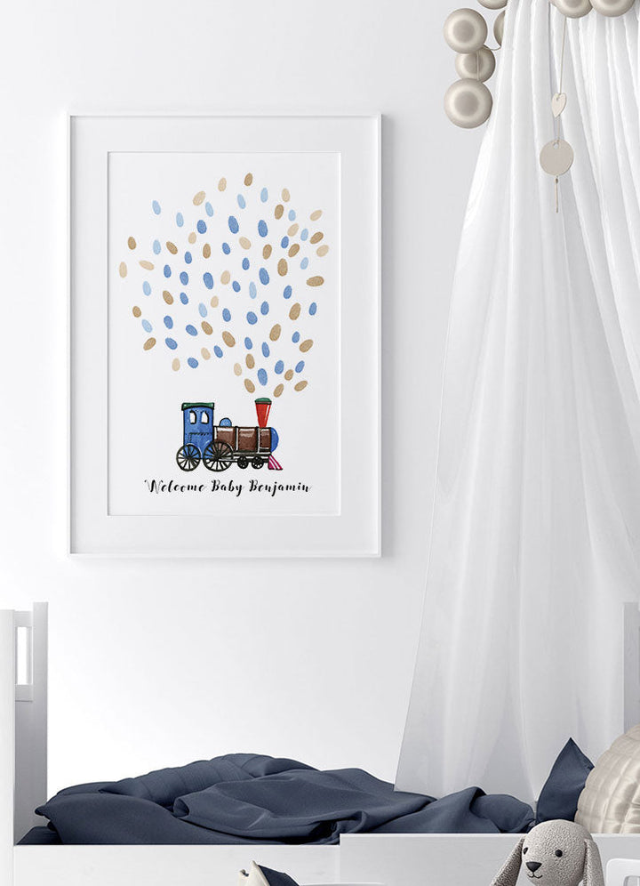 Blue Toy Train Fingerprint Guest Book