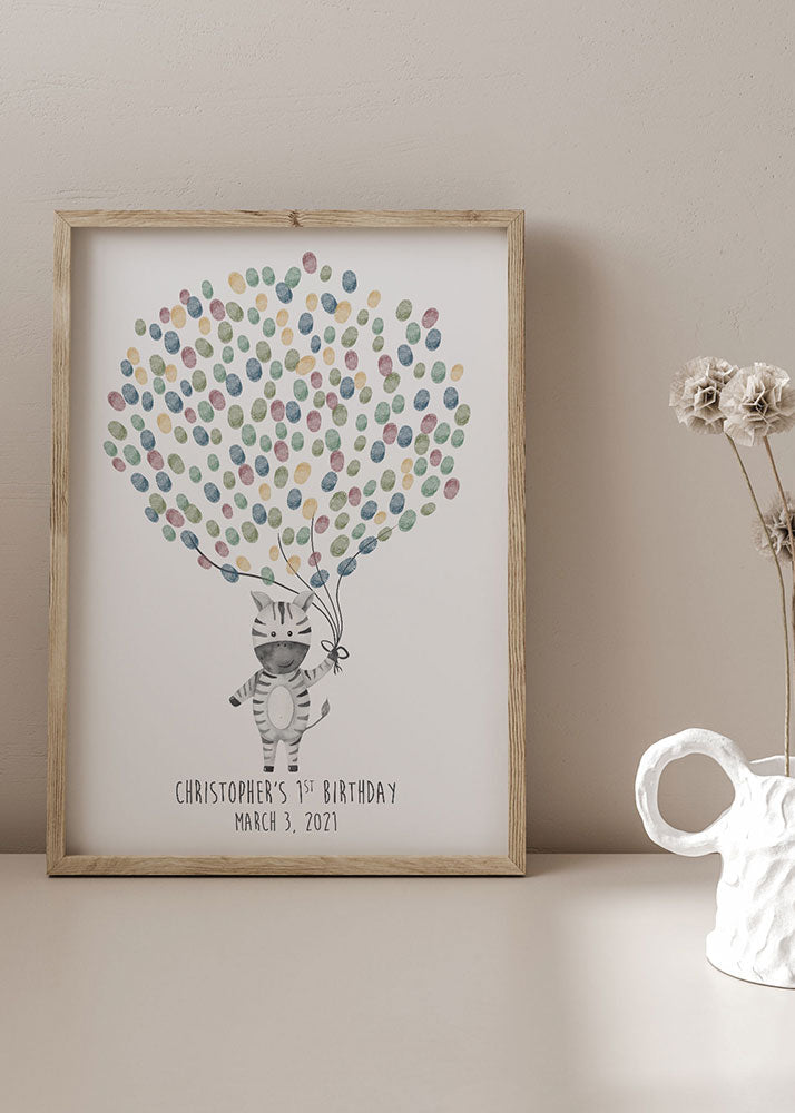 Baby Zebra Balloon Fingerprint Guest Book
